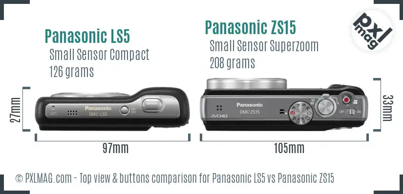Panasonic LS5 vs Panasonic ZS15 top view buttons comparison