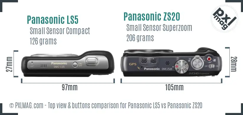 Panasonic LS5 vs Panasonic ZS20 top view buttons comparison