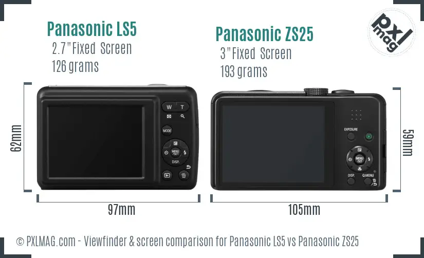 Panasonic LS5 vs Panasonic ZS25 Screen and Viewfinder comparison