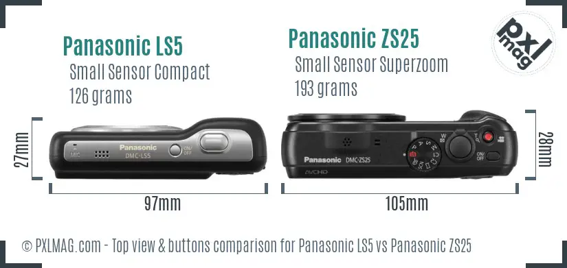 Panasonic LS5 vs Panasonic ZS25 top view buttons comparison
