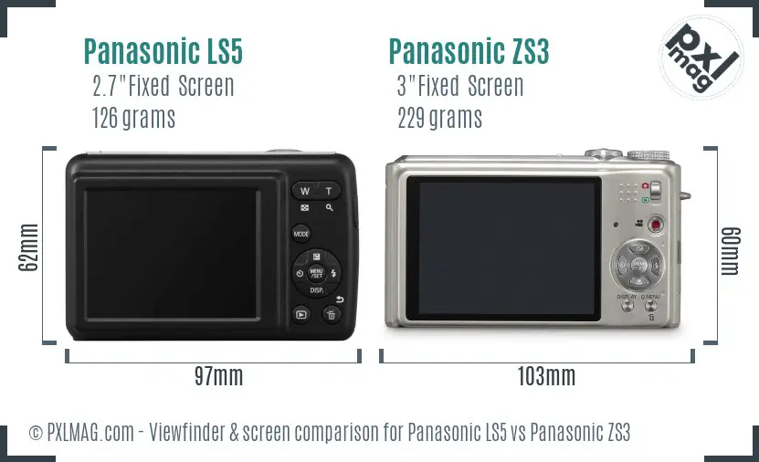 Panasonic LS5 vs Panasonic ZS3 Screen and Viewfinder comparison