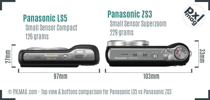Panasonic LS5 vs Panasonic ZS3 top view buttons comparison