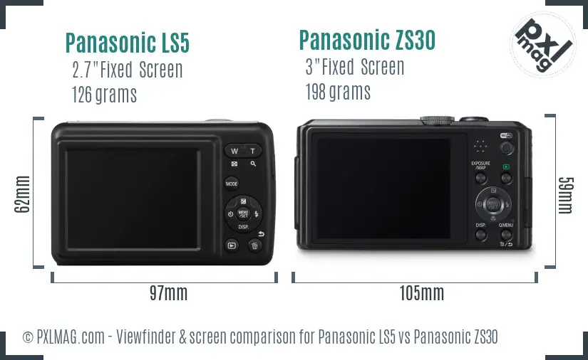 Panasonic LS5 vs Panasonic ZS30 Screen and Viewfinder comparison