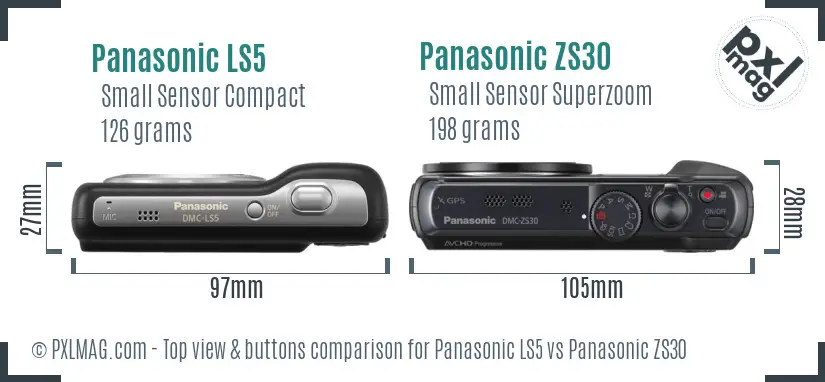 Panasonic LS5 vs Panasonic ZS30 top view buttons comparison