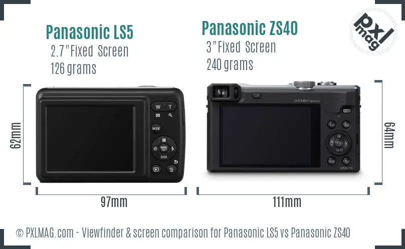 Panasonic LS5 vs Panasonic ZS40 Screen and Viewfinder comparison