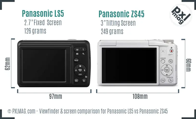 Panasonic LS5 vs Panasonic ZS45 Screen and Viewfinder comparison