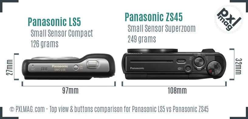 Panasonic LS5 vs Panasonic ZS45 top view buttons comparison