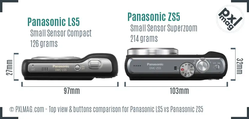 Panasonic LS5 vs Panasonic ZS5 top view buttons comparison