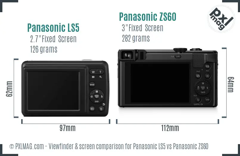 Panasonic LS5 vs Panasonic ZS60 Screen and Viewfinder comparison