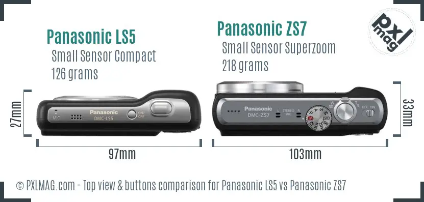 Panasonic LS5 vs Panasonic ZS7 top view buttons comparison