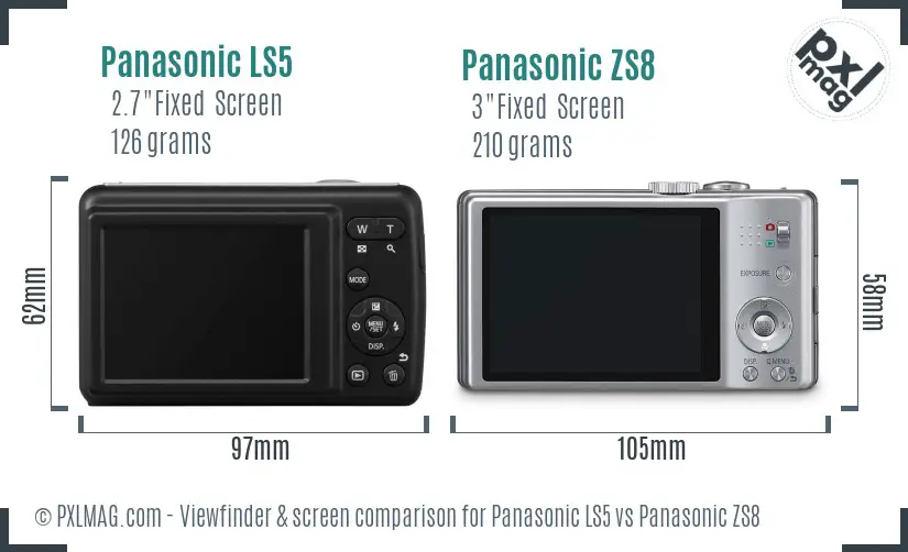 Panasonic LS5 vs Panasonic ZS8 Screen and Viewfinder comparison