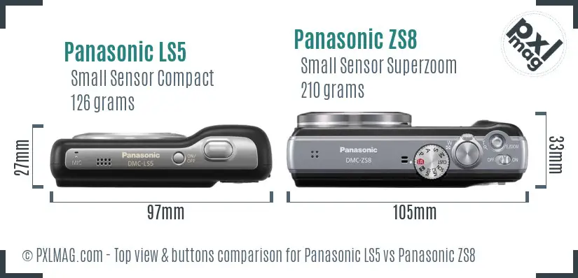 Panasonic LS5 vs Panasonic ZS8 top view buttons comparison