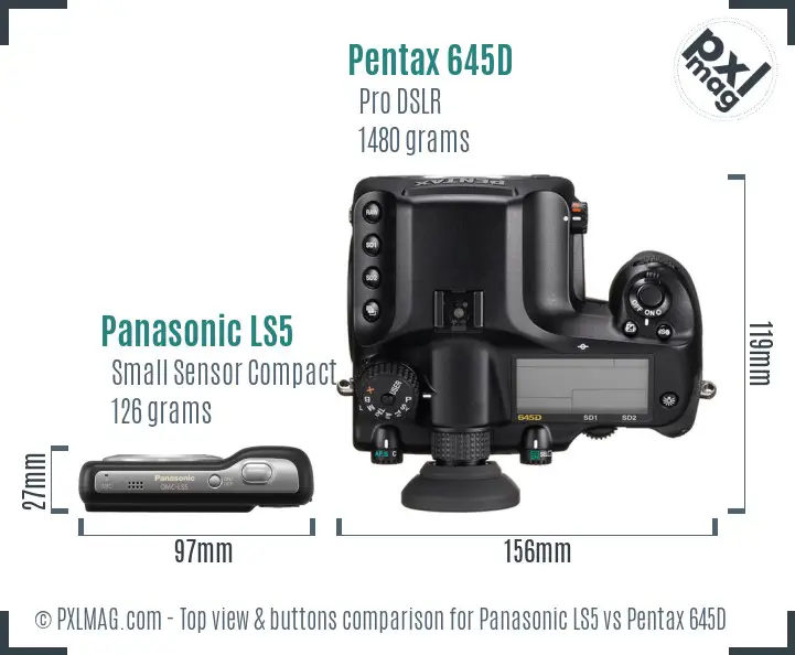 Panasonic LS5 vs Pentax 645D top view buttons comparison