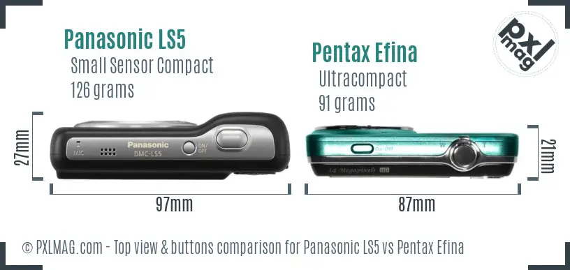 Panasonic LS5 vs Pentax Efina top view buttons comparison