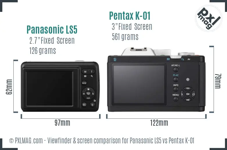 Panasonic LS5 vs Pentax K-01 Screen and Viewfinder comparison