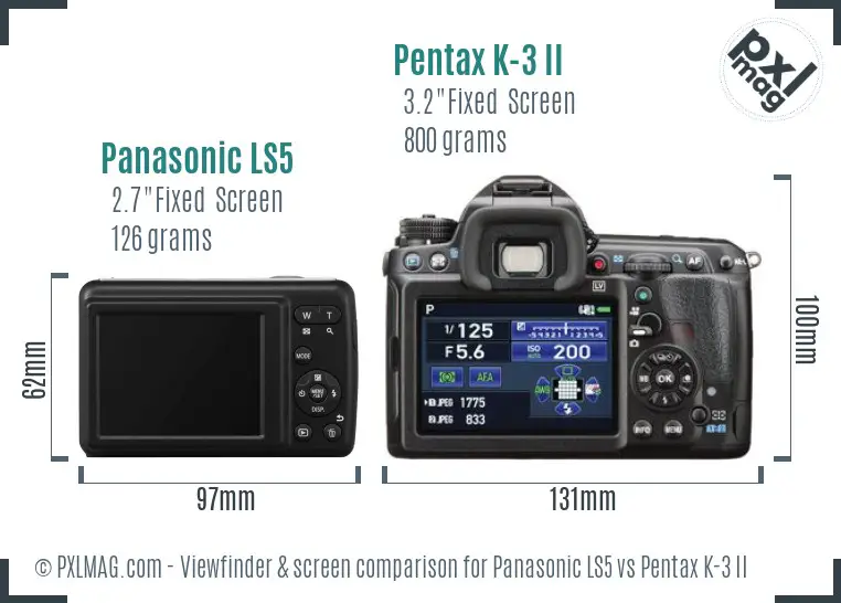 Panasonic LS5 vs Pentax K-3 II Screen and Viewfinder comparison