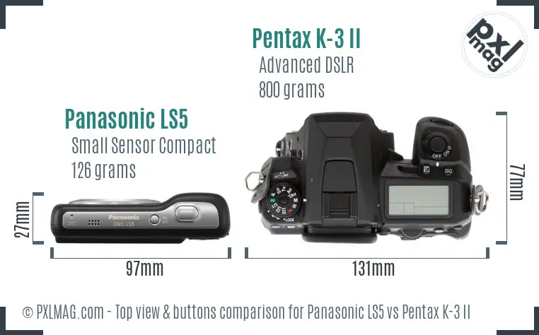 Panasonic LS5 vs Pentax K-3 II top view buttons comparison