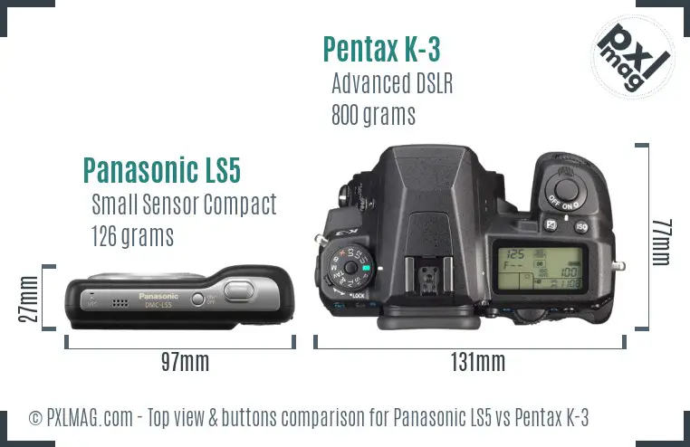 Panasonic LS5 vs Pentax K-3 top view buttons comparison