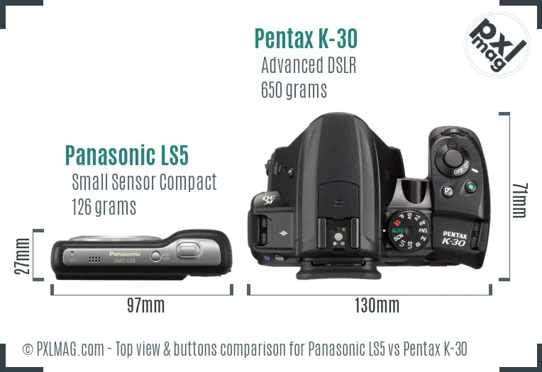 Panasonic LS5 vs Pentax K-30 top view buttons comparison