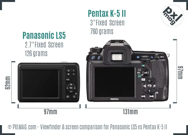 Panasonic LS5 vs Pentax K-5 II Screen and Viewfinder comparison