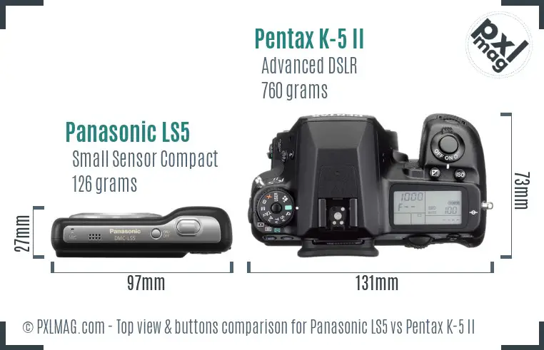 Panasonic LS5 vs Pentax K-5 II top view buttons comparison