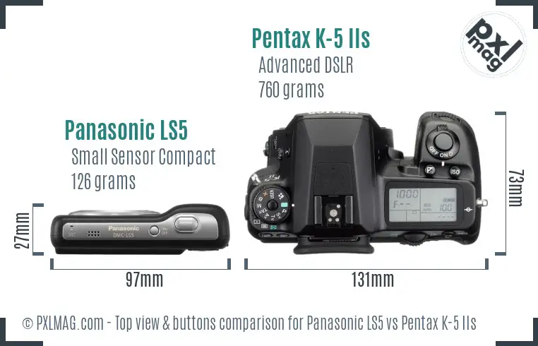 Panasonic LS5 vs Pentax K-5 IIs top view buttons comparison