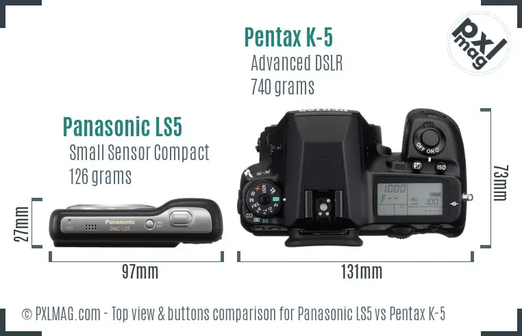 Panasonic LS5 vs Pentax K-5 top view buttons comparison