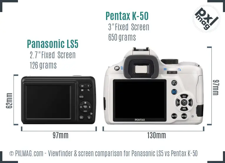 Panasonic LS5 vs Pentax K-50 Screen and Viewfinder comparison