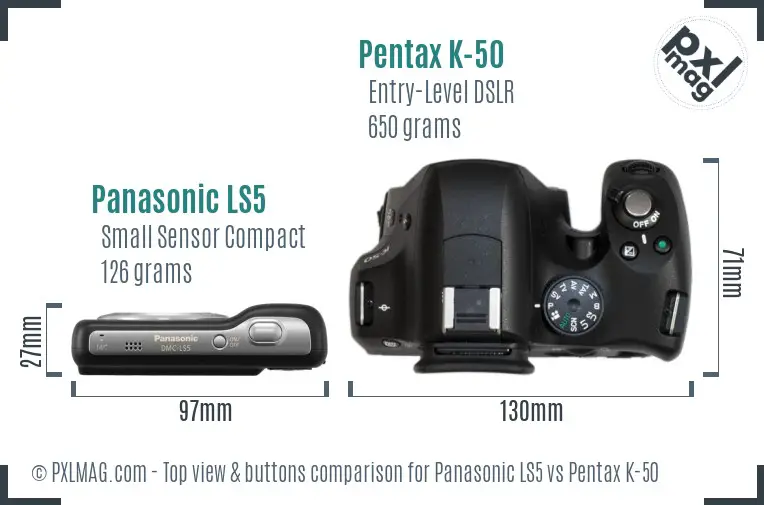 Panasonic LS5 vs Pentax K-50 top view buttons comparison