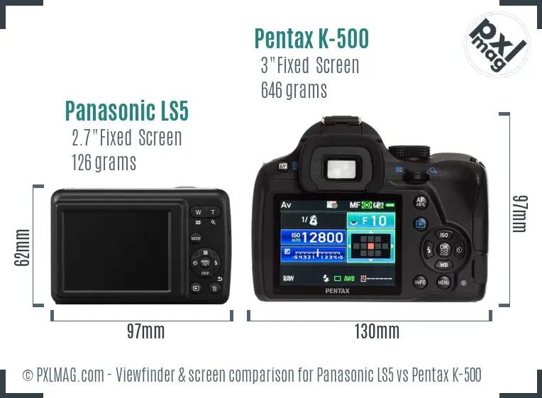 Panasonic LS5 vs Pentax K-500 Screen and Viewfinder comparison