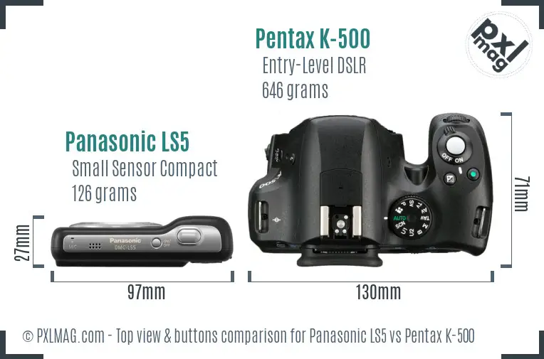 Panasonic LS5 vs Pentax K-500 top view buttons comparison