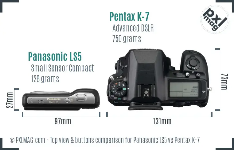 Panasonic LS5 vs Pentax K-7 top view buttons comparison