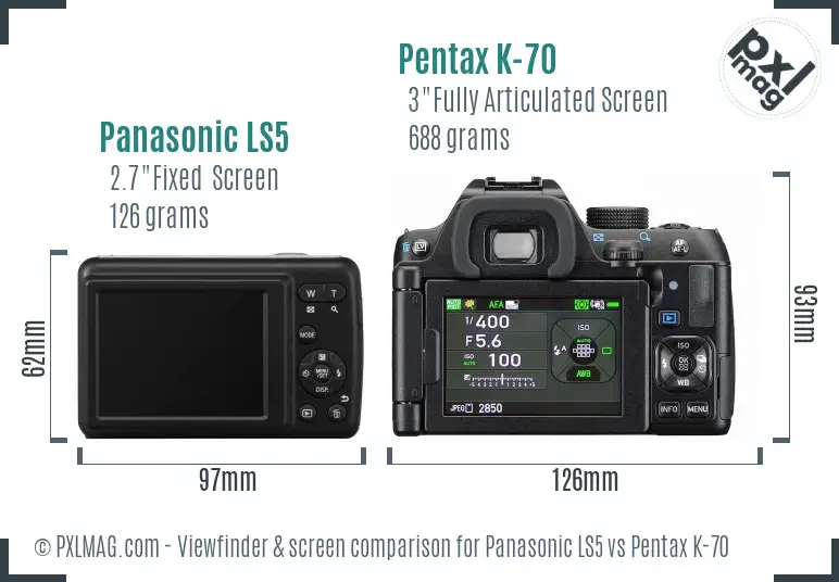 Panasonic LS5 vs Pentax K-70 Screen and Viewfinder comparison