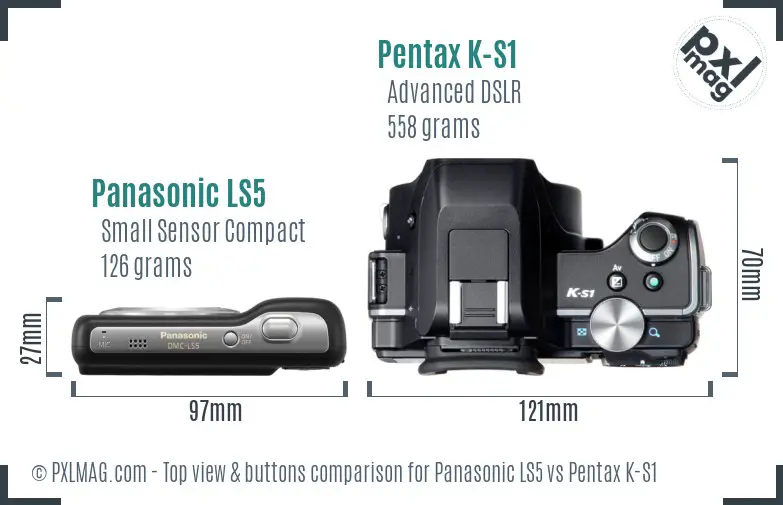 Panasonic LS5 vs Pentax K-S1 top view buttons comparison