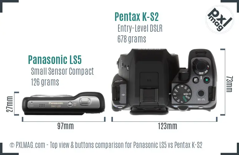 Panasonic LS5 vs Pentax K-S2 top view buttons comparison