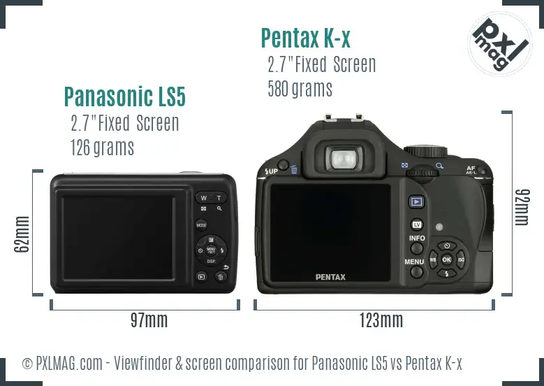 Panasonic LS5 vs Pentax K-x Screen and Viewfinder comparison