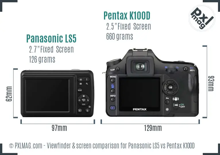 Panasonic LS5 vs Pentax K100D Screen and Viewfinder comparison