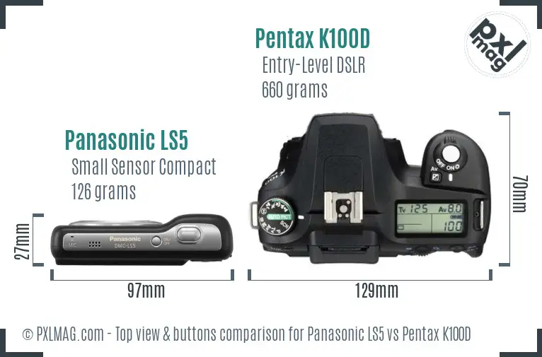 Panasonic LS5 vs Pentax K100D top view buttons comparison