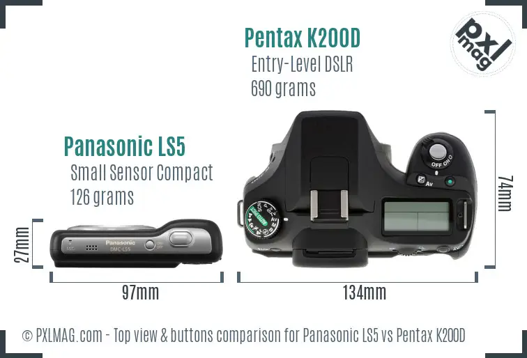 Panasonic LS5 vs Pentax K200D top view buttons comparison