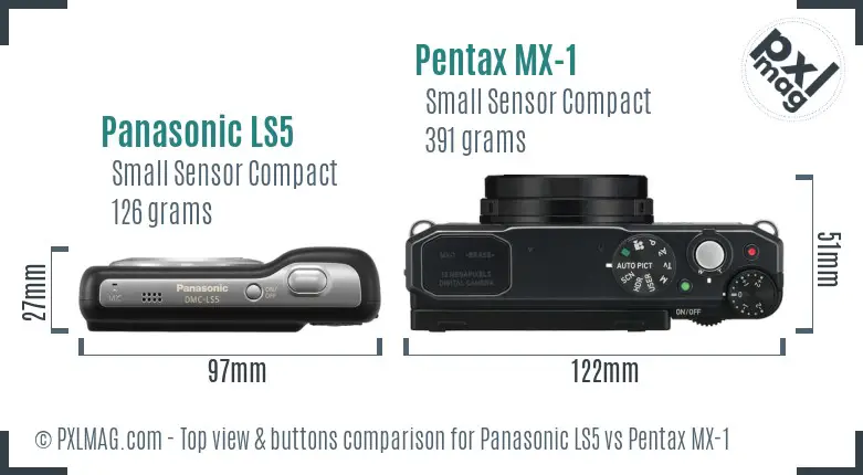 Panasonic LS5 vs Pentax MX-1 top view buttons comparison