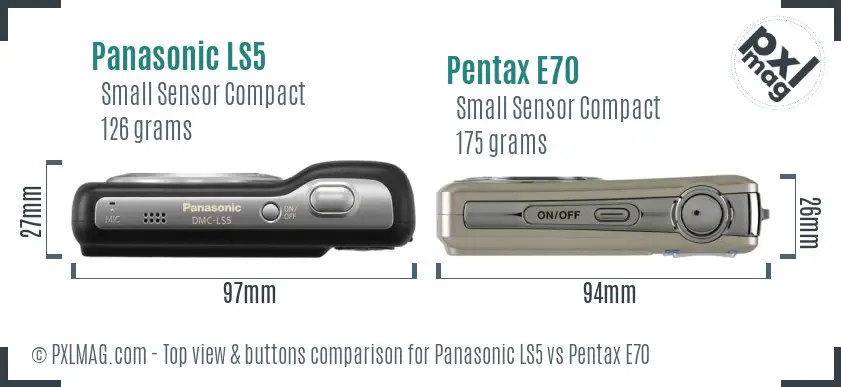 Panasonic LS5 vs Pentax E70 top view buttons comparison