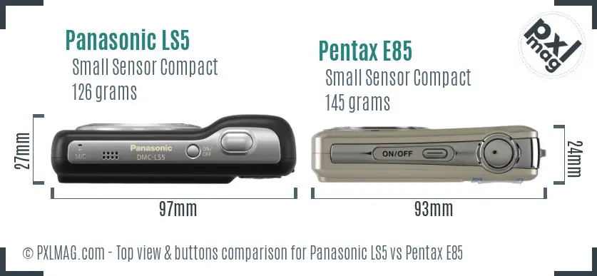Panasonic LS5 vs Pentax E85 top view buttons comparison