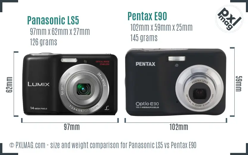 Panasonic LS5 vs Pentax E90 size comparison