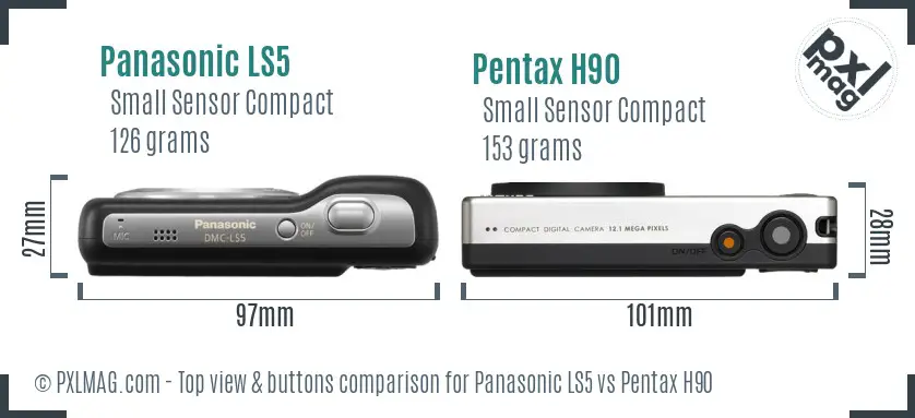 Panasonic LS5 vs Pentax H90 top view buttons comparison