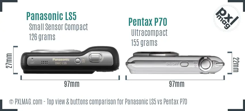 Panasonic LS5 vs Pentax P70 top view buttons comparison