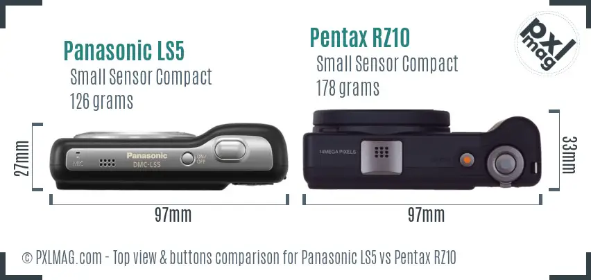 Panasonic LS5 vs Pentax RZ10 top view buttons comparison