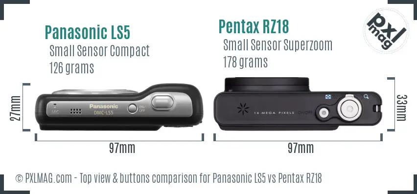Panasonic LS5 vs Pentax RZ18 top view buttons comparison
