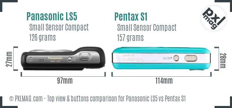 Panasonic LS5 vs Pentax S1 top view buttons comparison