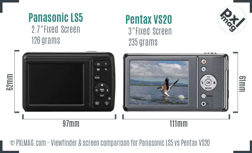 Panasonic LS5 vs Pentax VS20 Screen and Viewfinder comparison
