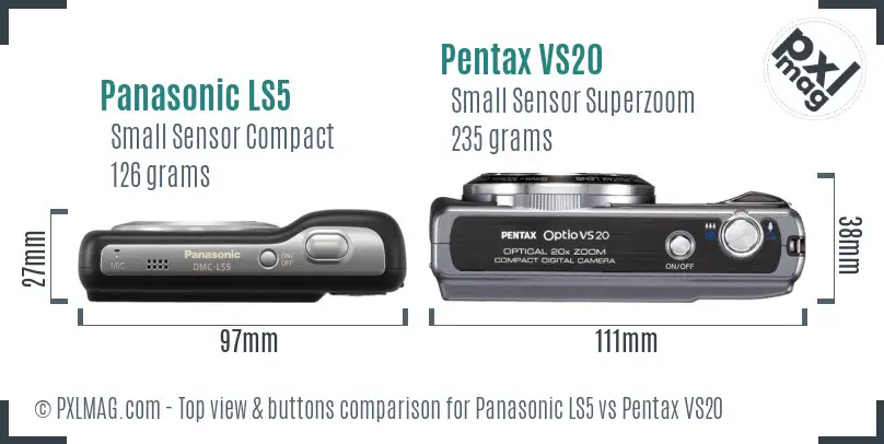 Panasonic LS5 vs Pentax VS20 top view buttons comparison
